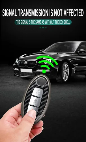 Miniatura 5 de ontto Funda para llave de automóvil compatible con llavero Nissan, carcasa de metal con textura de carbono, compatible con llave remota Infiniti