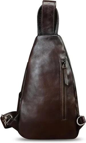 Miniatura 3 de Bolso bandolera de cuero genuino, bolso cruzado hecho a mano para senderismo, riñonera, mochila retro para el hombro, mochila de pecho vintage