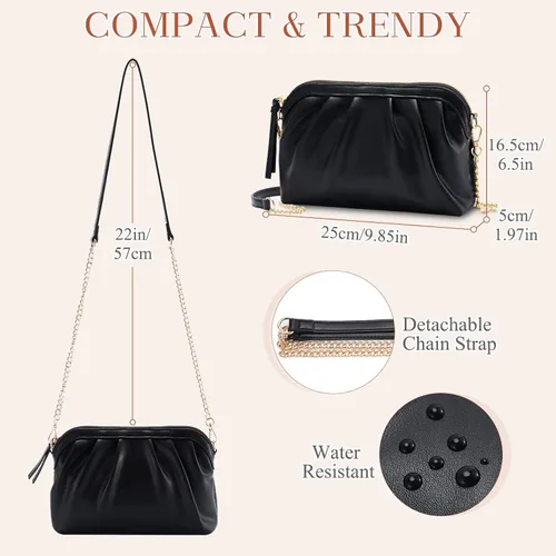 Miniatura 3 de VASCHY Bolso de mano para mujer, de cuero vegano fruncido, pequeño, formal, de noche, bolso cruzado al hombro, boda, fiesta