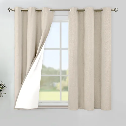 Miniatura 37 de YoungsTex - Cortinas de lino beige 100% opacas para dormitorio de 63 pulgadas de largo, cortinas cortas con aislamiento térmico y ojales