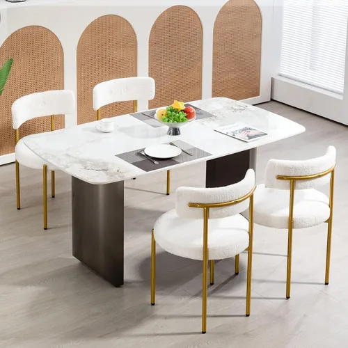 Miniatura 17 de AVAWING Juego de 6 sillas de comedor de piel sintética negra, modernas sillas de cocina tapizadas con patas de metal y respaldo curvo, sillas