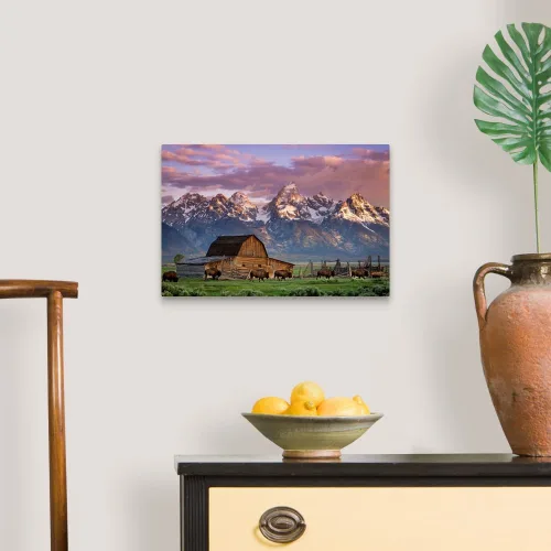 Miniatura 4 de Una manada de búfalo caminando delante del lienzo - Impresión artística para pared, diseño de granero