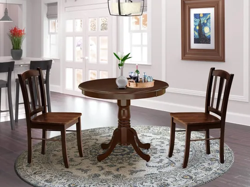 Miniatura 2 de East West Furniture ANDL3-MAH-W Juego de mesa y sillas de cocina de 3 piezas contiene una mesa de comedor redonda con pedestal y 2 sillas