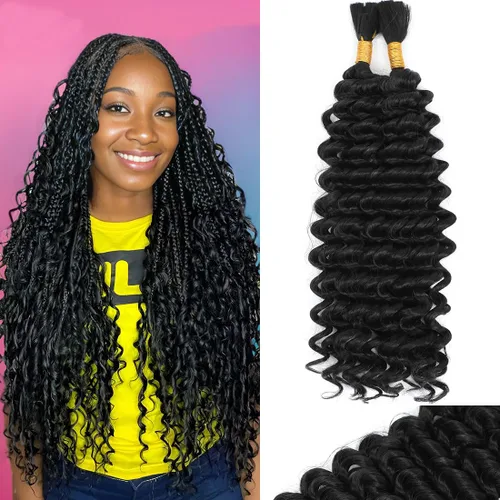 Mezcla de cabello humano trenzado sintético de onda profunda a granel para trenzar, 16 pulgadas, cabello trenzado húmedo y ondulado, 2 piezas de