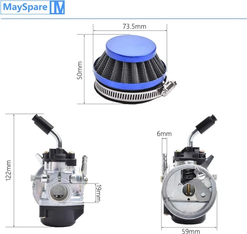 Miniatura 2 de Carburador de carreras de 2 tiempos 49cc 66cc 70cc 80cc con filtro de aire para motor de 2 tiempos bicicleta motorizada azul