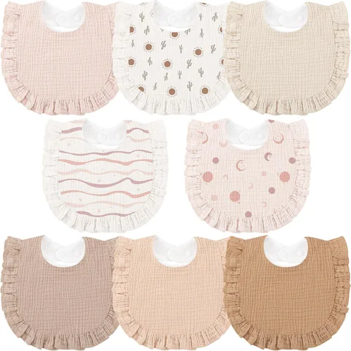 Miniatura 9 de Bearmoss Paquete de 8 baberos de muselina para babeo y dentición, baberos suaves para niñas, niños, recién nacidos