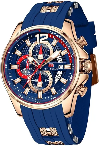 MF MINI FOCUS Men Watch Casual Fashion Wrist Watches (Chronograph/Waterproof/Luminous/Calendar) Silicon Band Quartz Watches for Men (Black2)