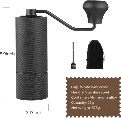 Miniatura 7 de Molinillo de café manual, molinillo de café de rebabas ajustable con contenedor completo de aluminio, molinillo de grano de café de mano
