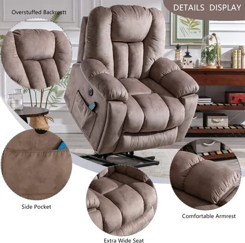 Miniatura 6 de CANMOV Silla reclinable eléctrica con masaje y calor para adultos mayores, reclinables anchos y tapizados, mecanismo de movimiento reclinable