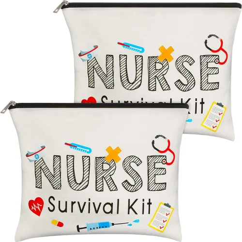 Boao Paquete de 2 paquetes de kit de supervivencia para enfermeras, bolsa de cosméticos, bolsa de maquillaje divertida, regalo de enfermera para