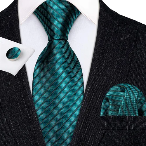 Miniatura 269 de Barry.Wang Juego de corbatas para hombre, corbata de seda a rayas, tejido a cuadros, gemelos formales, negocios, boda