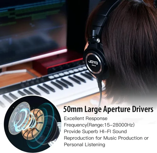 Miniatura 2 de JOYO - Auriculares de monitor de estudio con cable para grabación de audio, auriculares de diadema para mezclador, amplificador, podcast, teclado