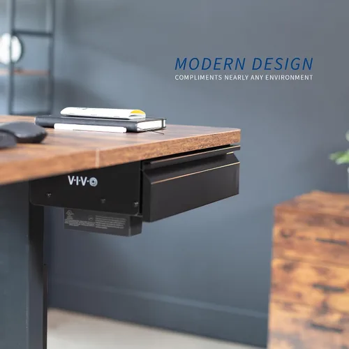 Miniatura 9 de VIVO DESK-DR16-BP - Cajón deslizante para debajo del escritorio de 16 pulgadas con regleta de alimentación para carga, organizador de Negro