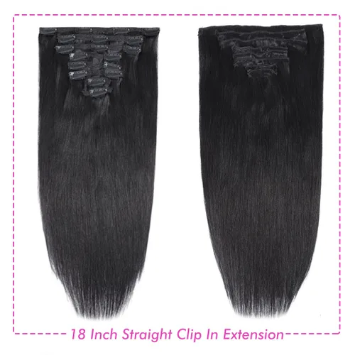 Miniatura 6 de Extensiones de cabello liso con clip para mujeres negras, 14 pulgadas, cabello humano sin procesar, grado 10A, suave, sedoso, color natural, clip