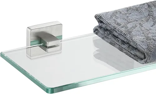 Miniatura 16 de JQK Estante de cristal para baño cromado, almacenamiento de ducha de vidrio templado de 12 x 5 pulgadas, montaje en pared cromado pulido de acero