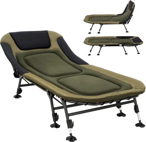 Miniatura 10 de Catre de camping plegable con colchón para adultos, catre militar resistente con bolsa de transporte, tumbona reclinable ajustable de 180°