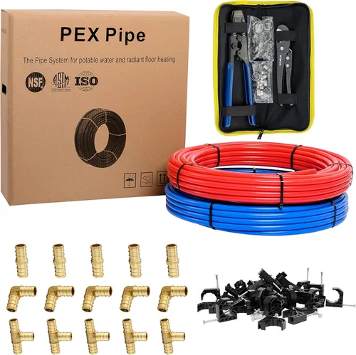 Miniatura 11 de EFIELD Tubo Pex-b de 1/2 pulgada y 2 x 100 pies (200 pies), para agua potable, agua fría y caliente, accesorio de latón, herramienta de abrazadera