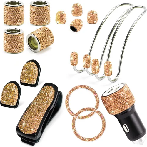Miniatura 10 de ToBeQueen Juego de accesorios de automóvil con brillos para mujer y niña, collares para reposacabezas de automóvil con brillos, cargador