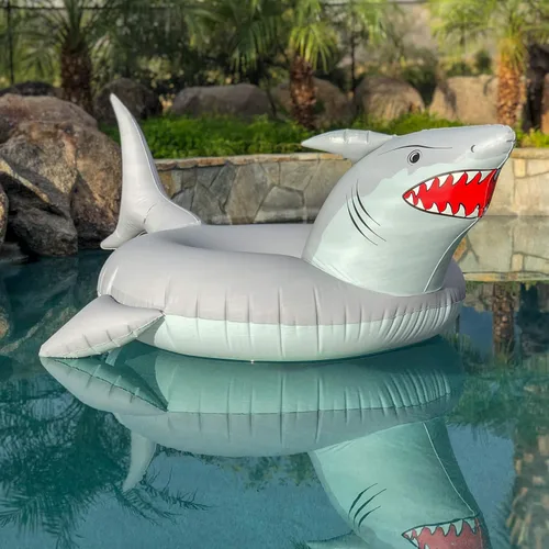 Miniatura 4 de GoFloats Tubo flotador de piscina con forma de tiburón "Great White Bite", balsas inflables, adultos y niños