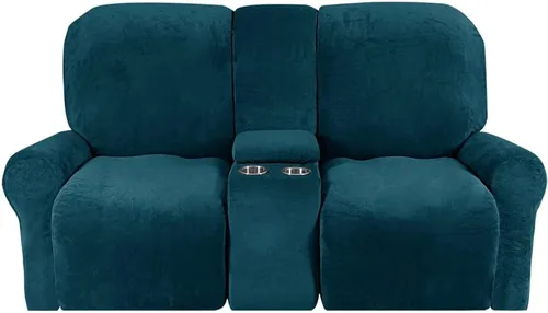Miniatura 32 de Aedlcal Fundas para sofá reclinable, 10 piezas, fundas de sofá reclinable de felpa de terciopelo con consola central, con bolsillo lateral