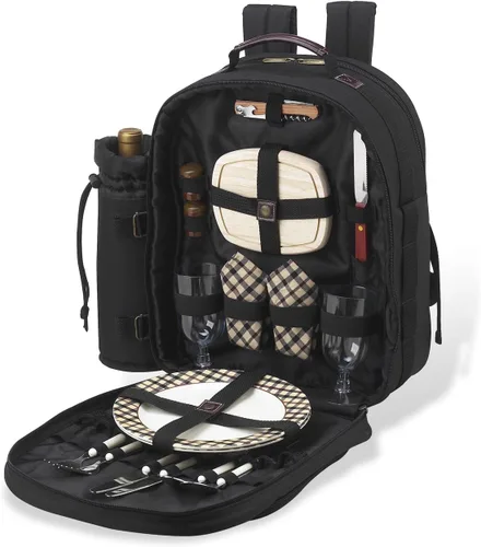 Picnic at Ascot Mochila de picnic para 2 personas equipada con enfriador y soporte de vino aislado, diseñada y montada en los Estados Unidos negro