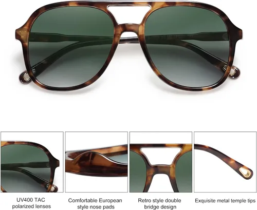 Miniatura 2 de SOJOS Retro Square Polarized Aviator Sunglasses Womens Mens 70s Vintage Double Bridge Sun Glasses SJ2174