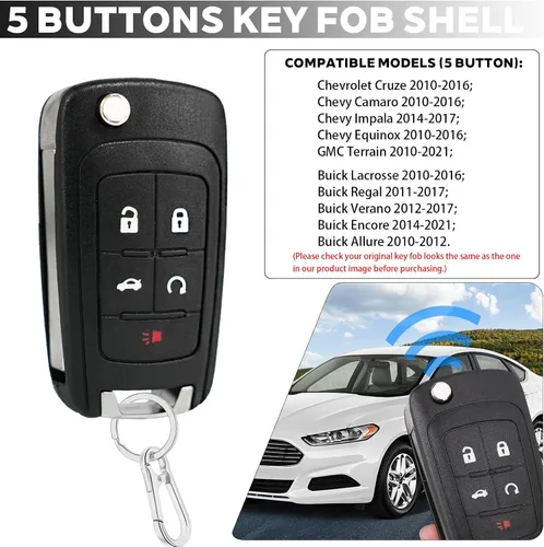 Miniatura 3 de Paquete de 2 fundas para llavero de 5 botones para Chevy Cruze Equinox Impala Camaro Malibu Sonic GMC Terrain Buick LaCrosse Regal Verano Encore