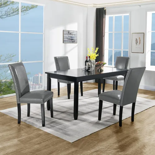 Miniatura 2 de PADMA HOUSE Grey Parsons - Juego de 4 sillas de comedor tapizadas, de piel sintética, con ribete de cabeza de clavo, moderna silla auxiliar sin Gris