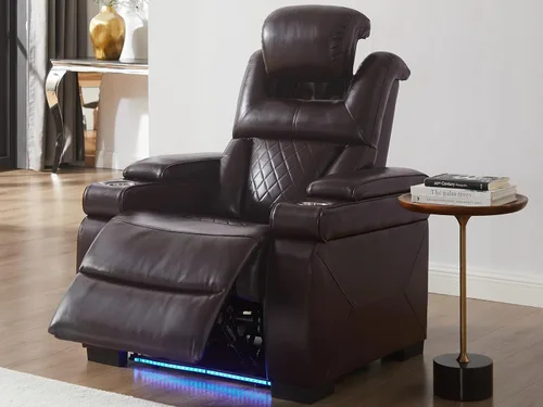 Miniatura 9 de THSUPER Sillón reclinable de cuero transpirable y sofá de dos plazas con luz LED, sofá reclinable para cine en casa con reposacabezas ajustable/luz