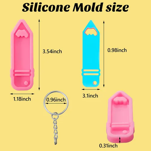Miniatura 2 de 3 piezas de llavero de silicona con forma de lápiz, llavero colgante, molde de arcilla polimérica, moldes de arcilla para fondant de chocolate, 10