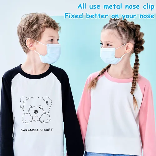 Miniatura 2 de Mascarillas faciales desechables para niños, paquete de 50 unidades, edades de 5 a 12 años, máscaras de seguridad de 3 capas con filtro para uso