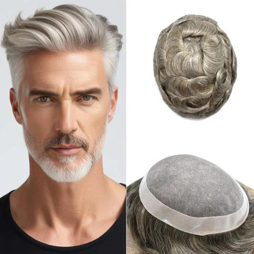 Miniatura 47 de Toupee para hombres cabello humano real fino mono para hombre sistema de reemplazo de piezas de pelo para hombre tupé NPU Hairpieces para hombres