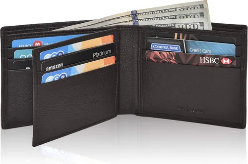 Miniatura 63 de Carteras plegables de cuero RFID hechas a mano para hombres en varios colores que ofrecen 9 tarjetas y 1 ranuras para identificación