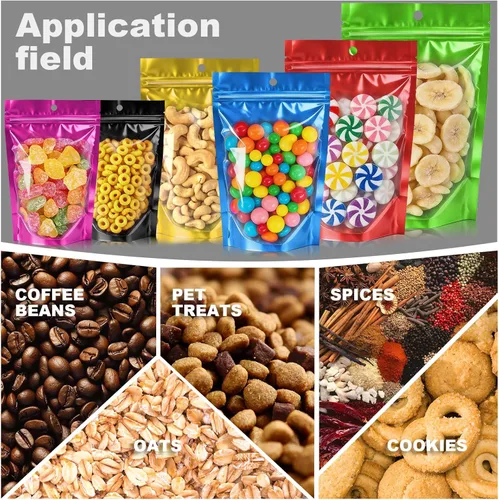 Miniatura 5 de 100pcs 7.1"x10.2" Mylar Bags for Food Storage,Smell Proof Bag with Window Resealable，Stand-up Foil Pouch Packaging Freeze Dried Candy Bag Food Azul