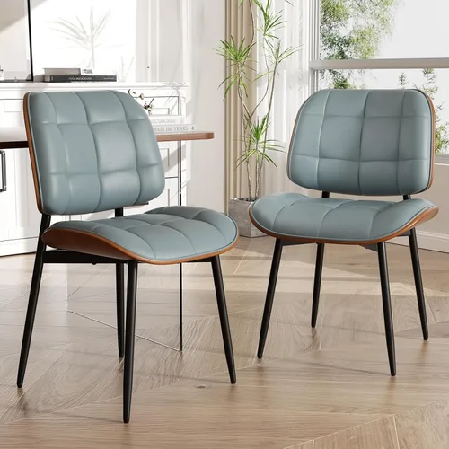 Miniatura 19 de Silla de comedor, moderna de mediados de siglo con cojín grueso, sillas de cocina tapizadas de piel sintética con respaldo de madera curvada de Beige