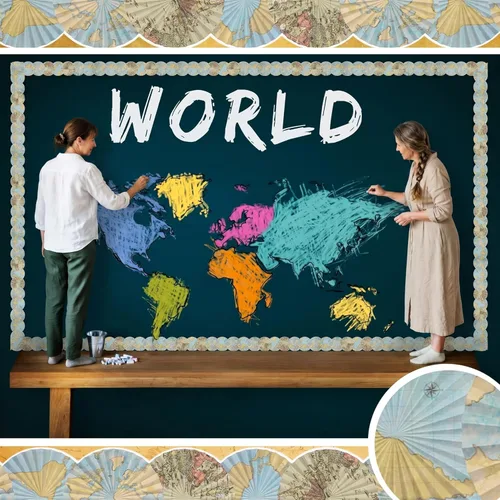 Miniatura 5 de Panelee Abanicos de Papel con Mapas Borde 68.9 Pies Borde de Tablero de Anuncios Mariposas Flores Abeja Espacio Inspiracional Decoración Linda