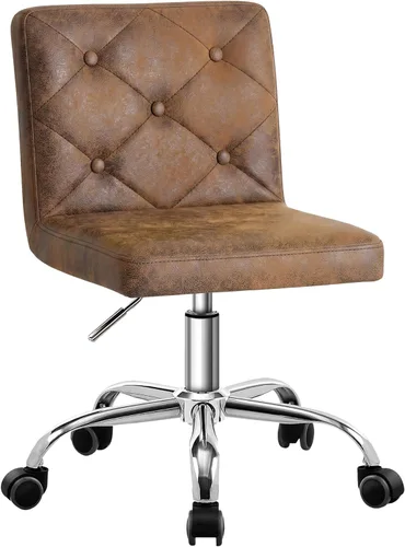 Miniatura 12 de VECELO Silla de tocador de cuero PU con respaldo medio sin brazos, altura ajustable, giratoria rodante 360° para trabajo en casa y oficina Púrpura