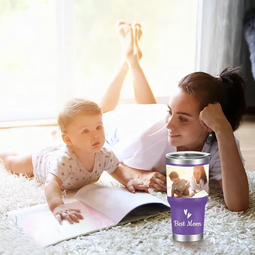 Miniatura 6 de Vaso de fotos personalizado de 30 onzas con tapa y pajita, tazas de café de acero inoxidable personalizadas, taza de viaje con nombre de imagen