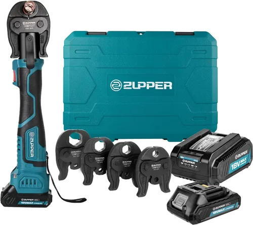 Miniatura 11 de Kit de herramienta de presión pro ZUPPER Mini Pro con 3 mordazas de presión pro de cobre de 1/2", 3/4", 1", motor sin escobillas, 2 piezas