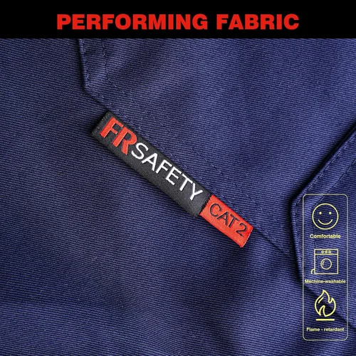 Miniatura 4 de FR Camisa de 7 onzas resistentes al fuego para hombre, camisa de soldadura CAT2, 100% algodón, resistentes al fuego, color azul marino (2XL)