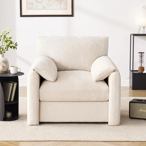 Miniatura 3 de Howjoe Sillón Extragrande de Chenilla, Sillas de Acento de 38.6 Pulgadas de Ancho para Sala de Estar y Dormitorio Silla de Descanso Moderna, Silla