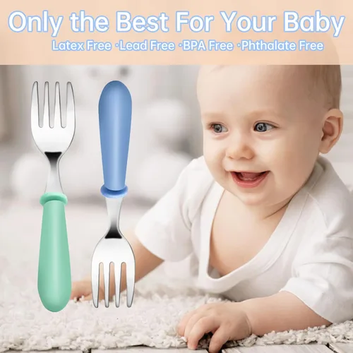 Miniatura 4 de 12 tenedores para niños pequeños, tenedores de acero inoxidable para bebés, cubiertos para niños y niñas, cubiertos para niños y niñas, cubiertos