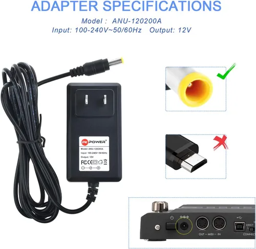 Miniatura 2 de Adaptador de CA de 12 V compatible con Korg PAD KAOSS KP2 KP3 R3 KA203 efectos dinámicos, fuente de alimentación para piano digital KORG X50 KA-310