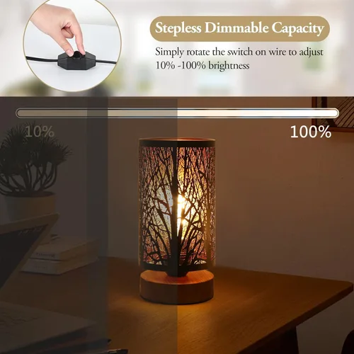 Miniatura 2 de Lámpara de mesa rústica negra para dormitorio, pequeña, de granja, regulable, lámparas de mesita para mesa de noche, lámpara de pie industrial