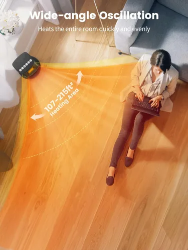 Miniatura 8 de Calentador de espacio de 21 pulgadas - 1500 W calentadores rápidos para uso en interiores - Calentador eléctrico oscilante de 70° con control remoto