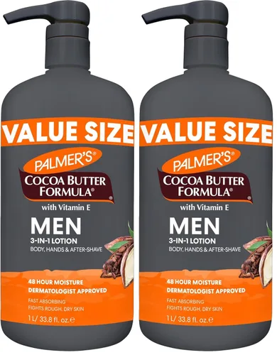 Miniatura 3 de Palmer's Crema hidratante facial y loción corporal para piel seca, 33.8 onzas, loción de absorción rápida 3 en 1 para hombres, hidratación de 48