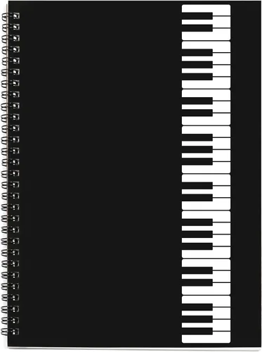 Cuaderno con hojas en blanco para música, composición, manuscrito, con diseño de teclado de piano, 50 hojas, 26 x 19 cm., negro (Black Piano)