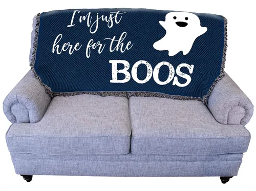 Miniatura 18 de Pure Country Weavers Manta negra con texto en inglés "I Just Here for The Boos" de fantasma, regalo de otoño, Halloween, para la parte posterior