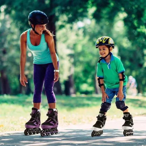 Miniatura 4 de Adjustable Inline Skates for Kids Ages 4–12, Light Up Wheels, Beginner Roller Skates for Boys & Girls, Outdoor & Indoor Skating Gift Negro púrpura