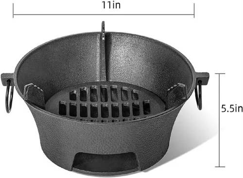 Miniatura 5 de Parrilla Hibachi de hierro fundido, parrilla hibachi al aire libre, estufa de camping portátil, mesa hibachi, pequeña parrilla de carbón portátil
